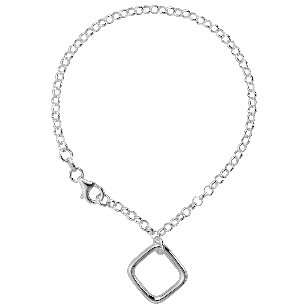 Sterling Silver Square Bracelet, 7 1/4 inch long