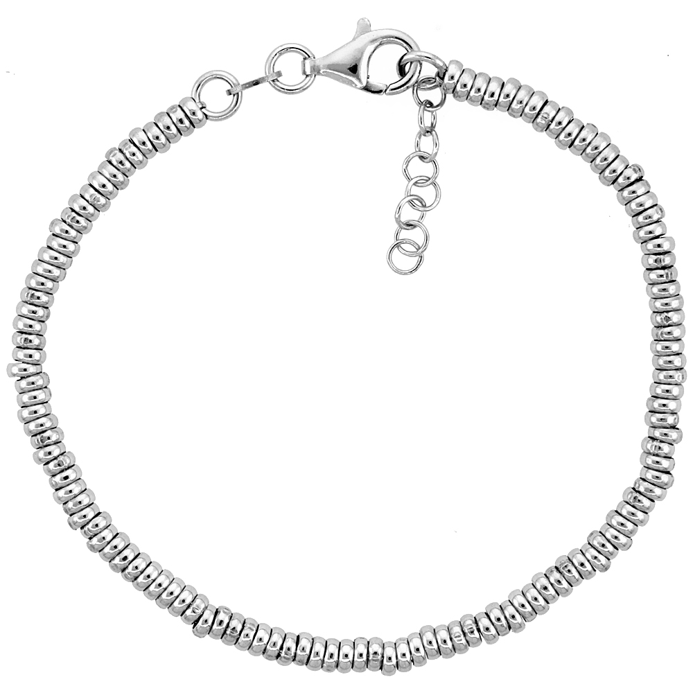 Sterling Silver Doughnut Hole 7 in. Bead Bracelet w/ 1/2 in. Extension in White Gold Finish, 1/8 in. (3 mm) wide