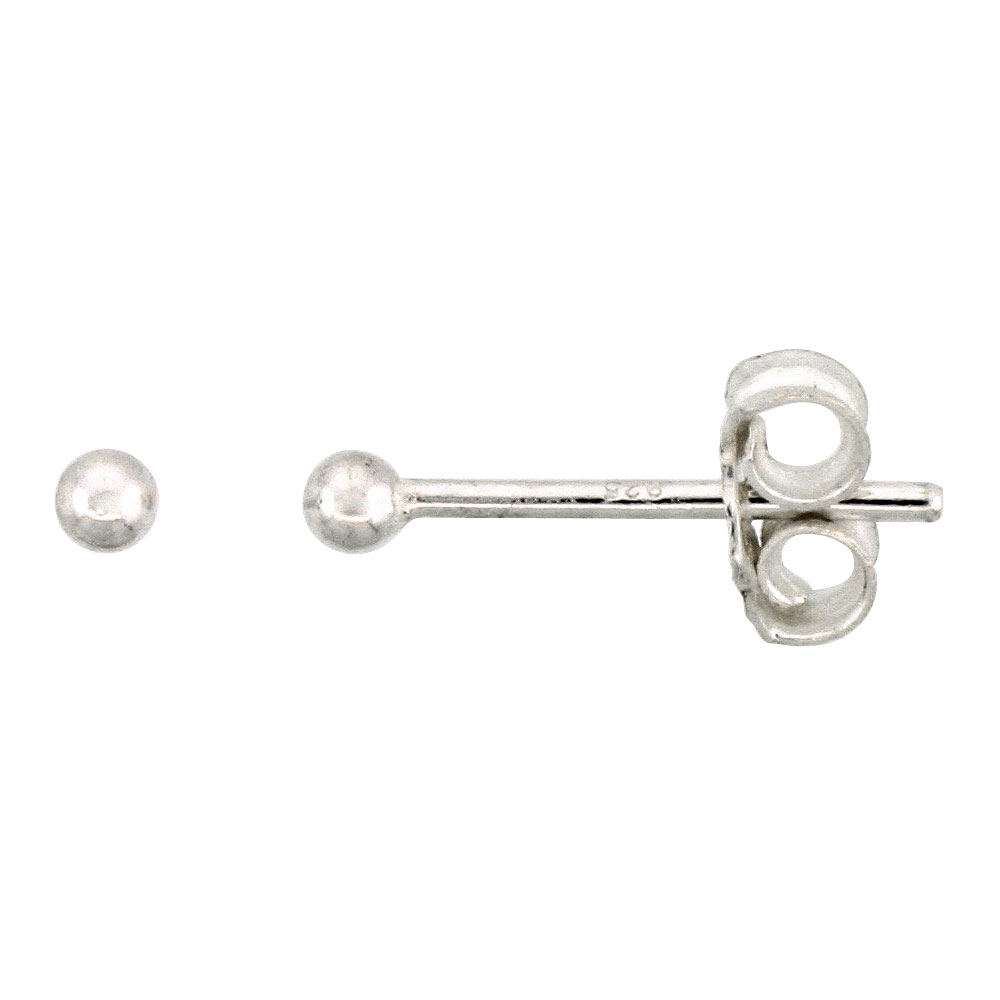 Sterling Silver Teeny 2 mm Ball Stud Earrings / Nose Studs (1/16 inch)