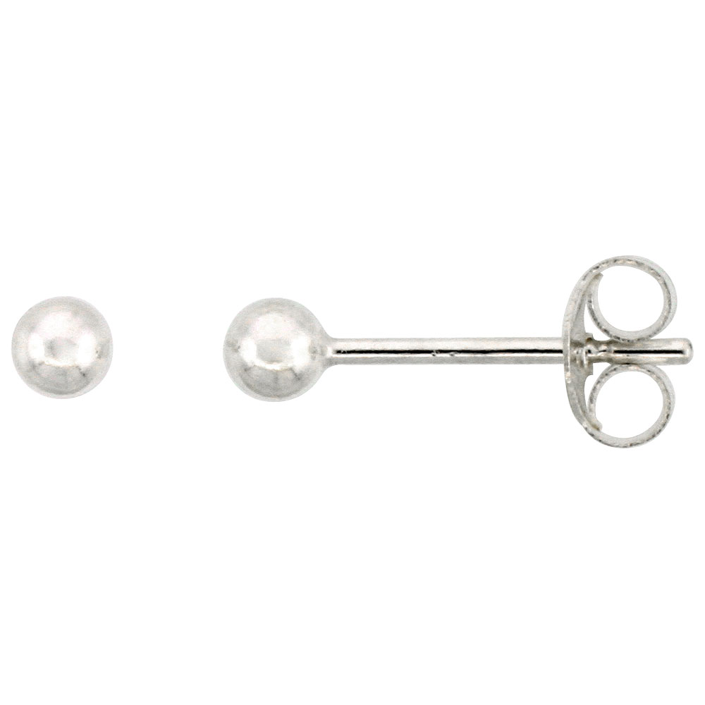 Sterling Silver 3mm Ball Earrings Studs Small 1/8 inch