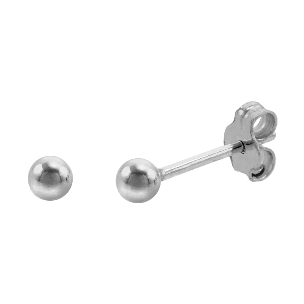 Sterling Silver 3mm Ball Stud Earrings for Women and Girls Small 1/8 inch