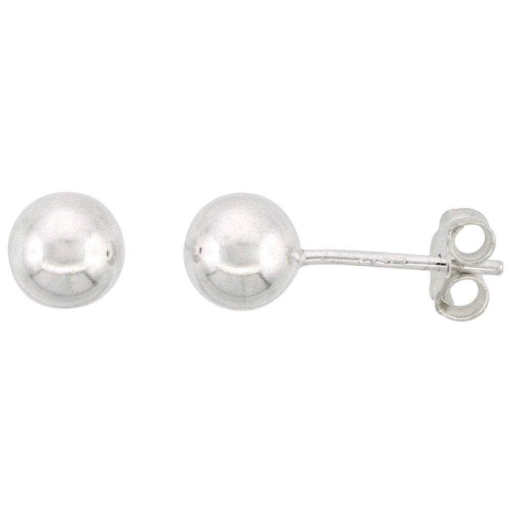 Sterling Silver 6 mm Ball Stud Earrings Medium Size (1/4 inch)