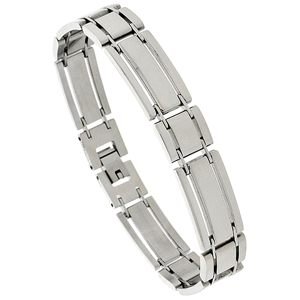Stainless Steel Bar Bracelet For Men, 1/2 inch wide, 8.25 in.