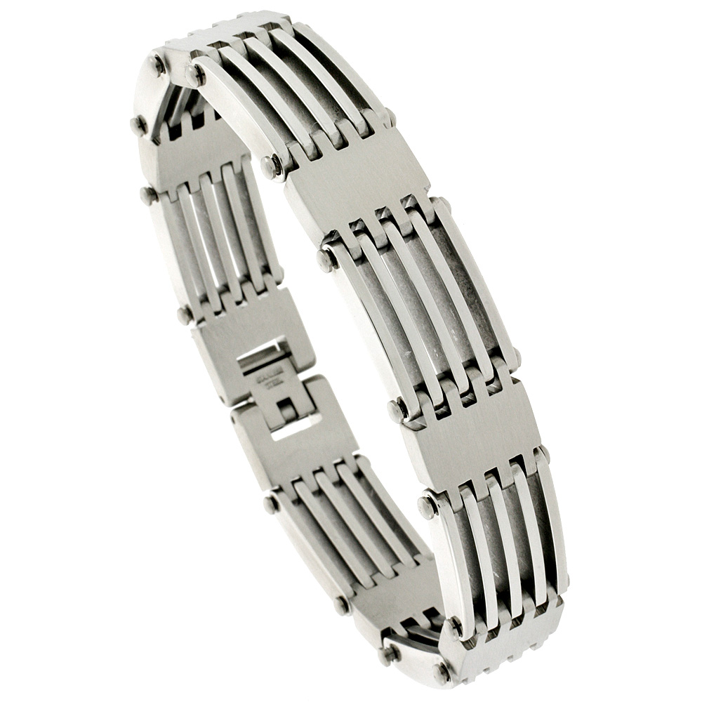 Stainless Steel Bar Bracelet For Men, 5/8 inch wide, 8 1/2 inch long