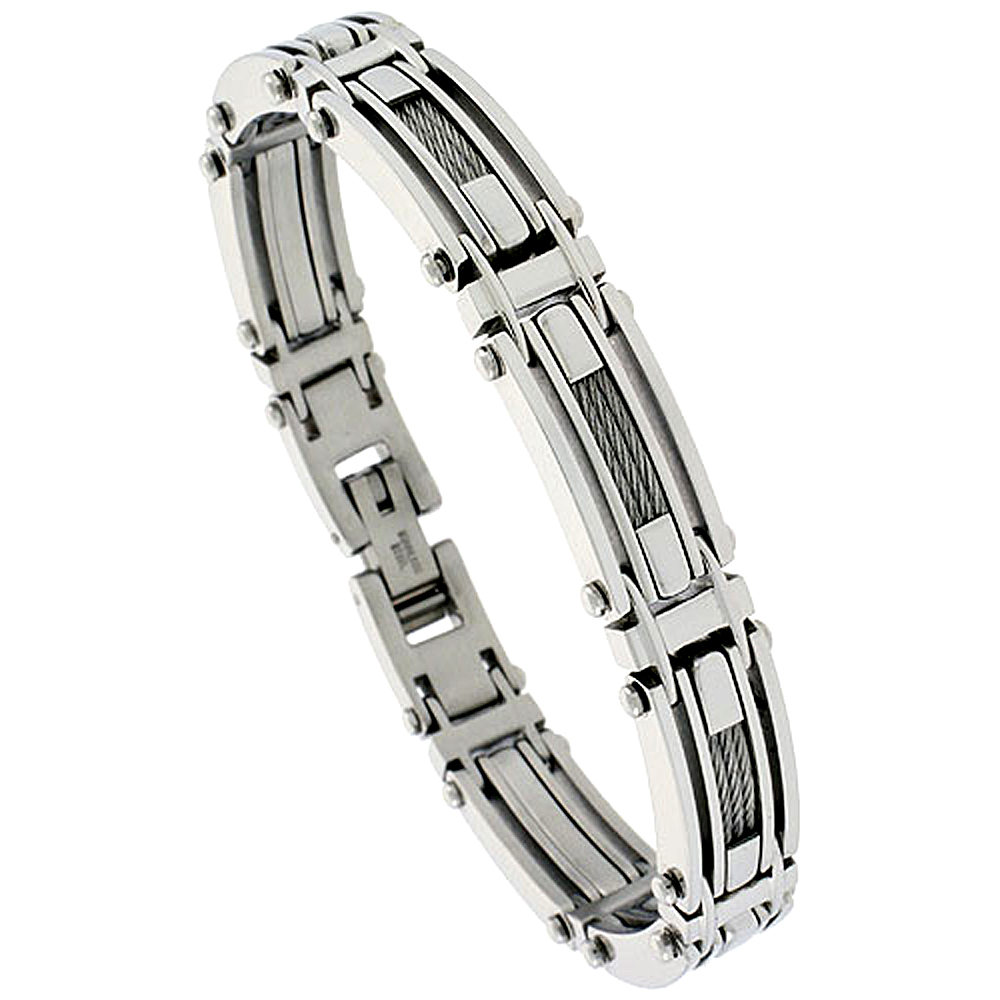 Stainless Steel Cable Bracelet For Men, 1/2 inch wide,