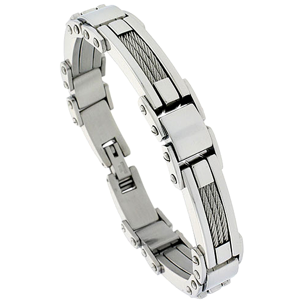 Stainless Steel Cable Bracelet For Men, 1/2 inch wide, 9 inch long