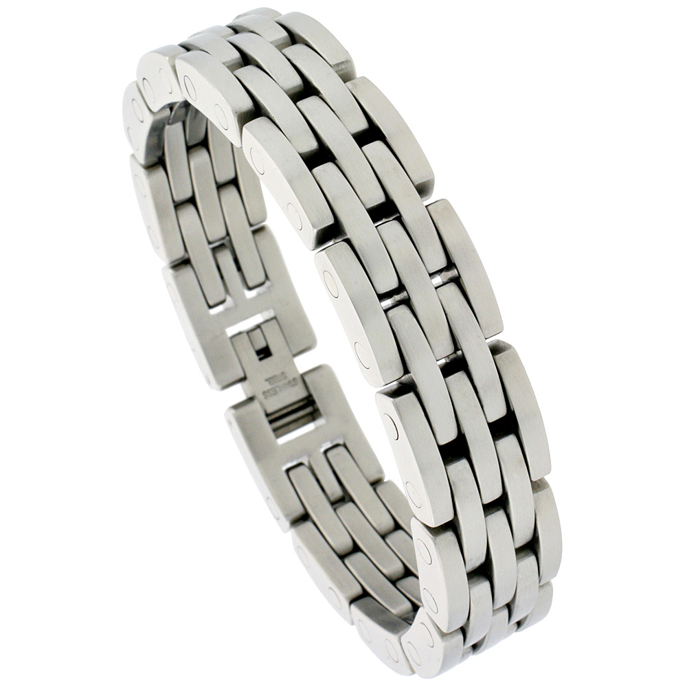 Stainless Steel Bracelet For Men Heavy Bar Links, 5/8 inch wide, 8 1/2 inch long