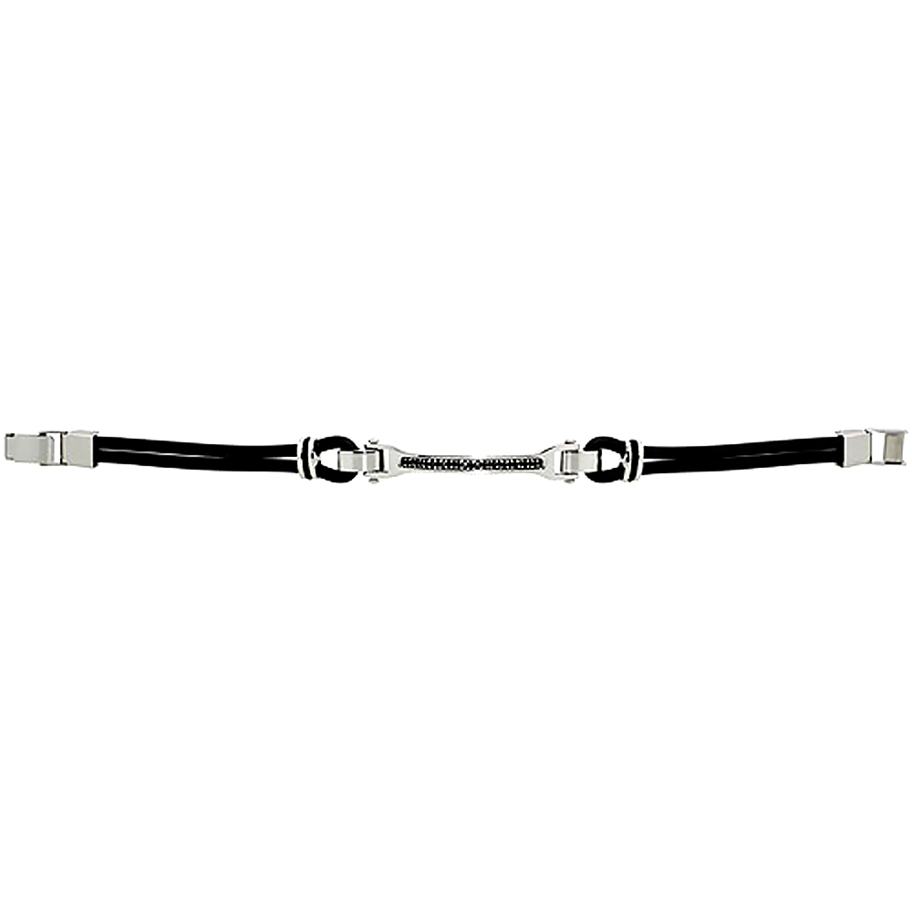 Stainless Steel Black CZ Bracelet for Women Adjustable Rubber Cord 3/8 inch wide, 8 inch long