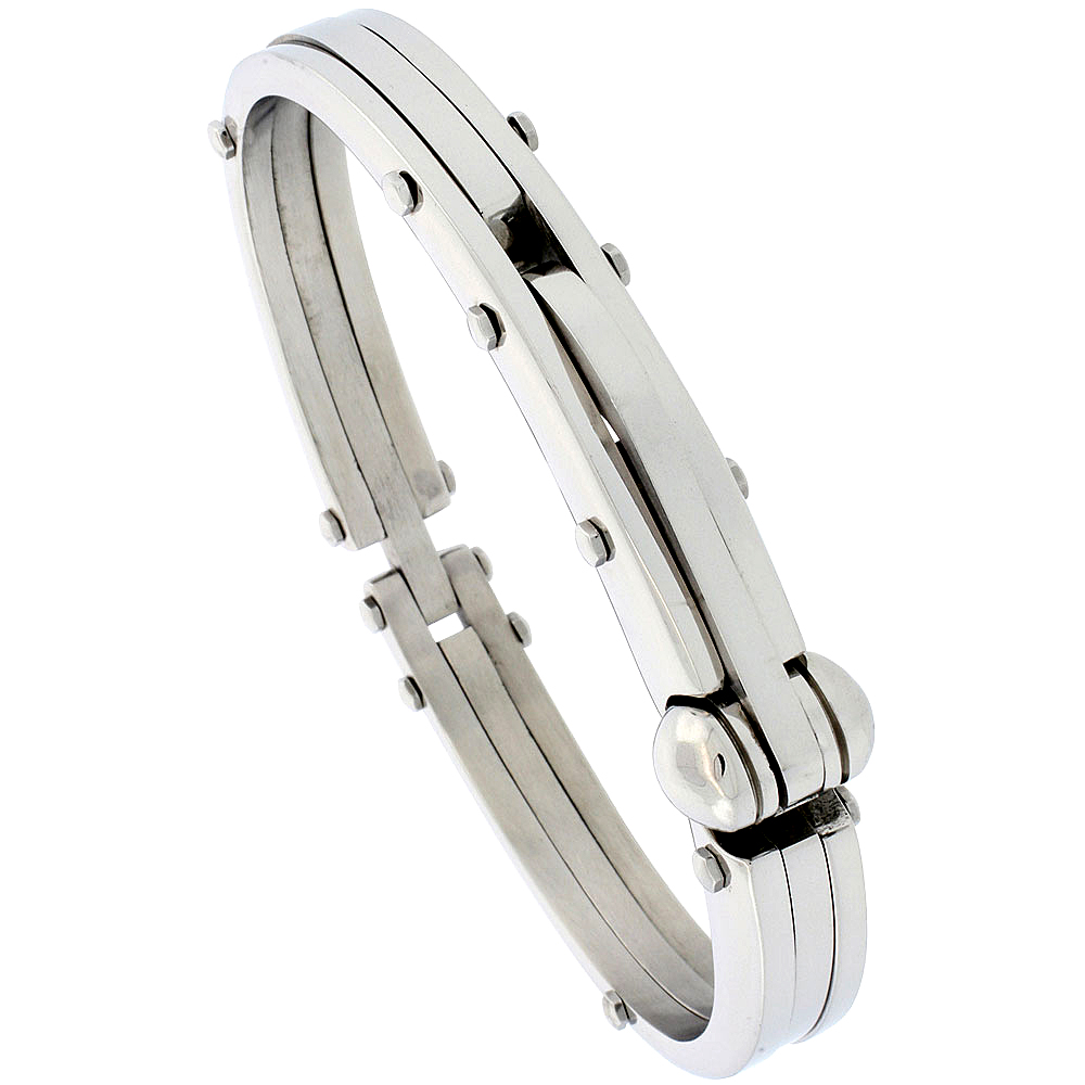Stainless Steel Bangle Bracelet For Men, 1/2 inch wide, 8 1/2 inch long