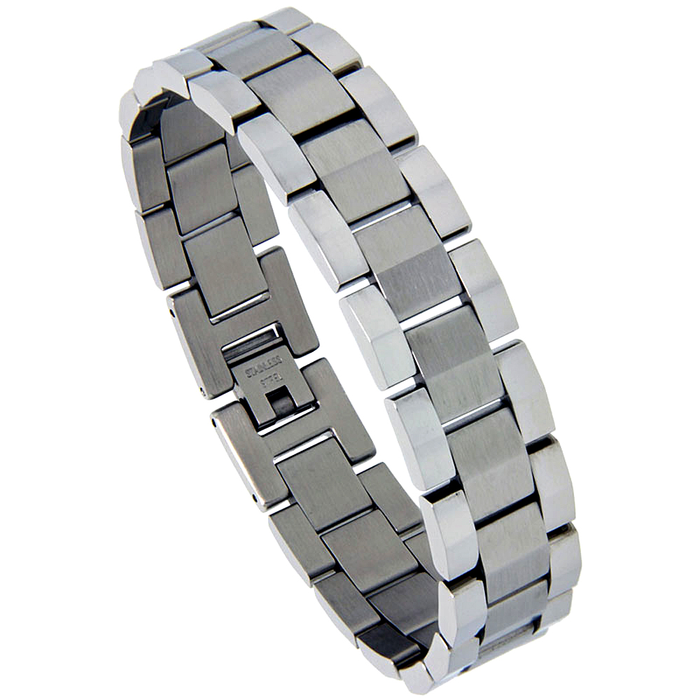 Stainless Steel Rolex Style Link Bracelet for Men Matte Center 5/8 inch wide, 8.25 inch,