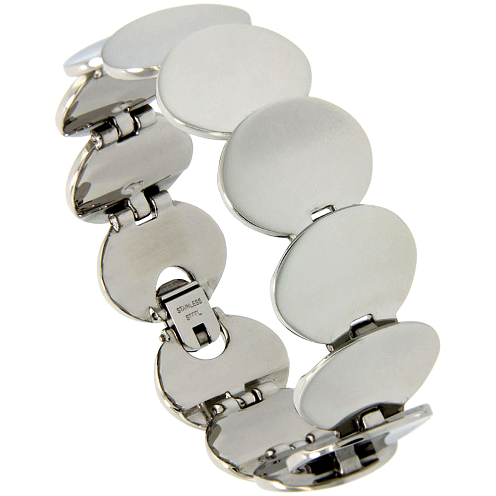Stainless Steel Bracelet for Women Round Disc Links 3/4 inch wide, 7 inch