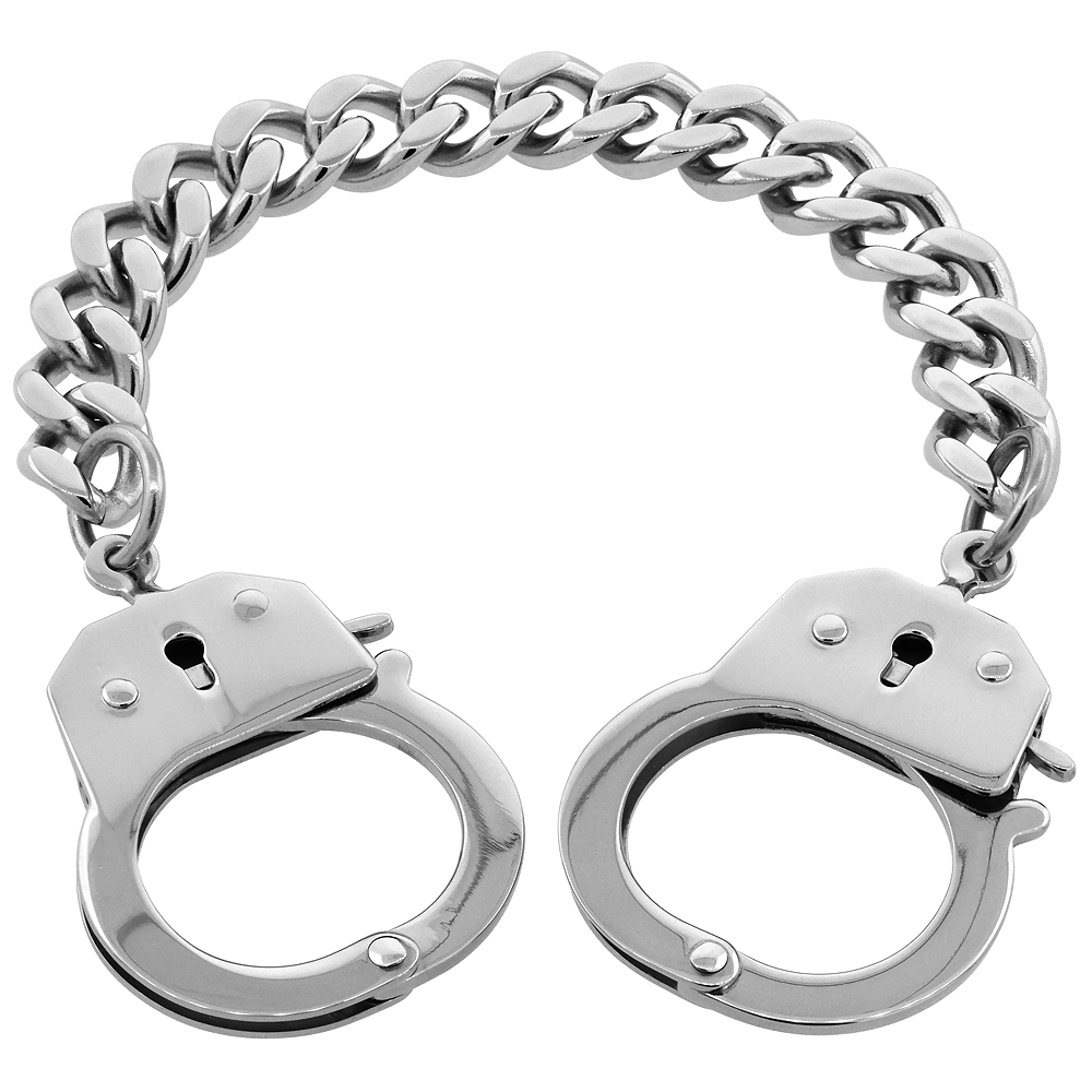 Stainless Steel Handcuffs Bracelet for Men and Women 3/8 inch wide, 7.5 to 8.5 inch