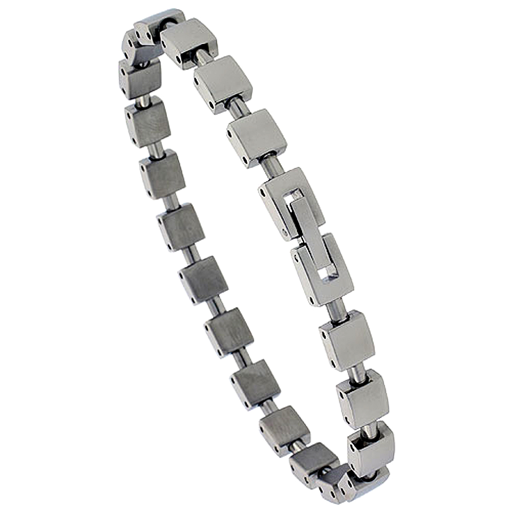 Stainless Steel Cube Link Bracelet For Men 1/4 inch wide, 8 inch