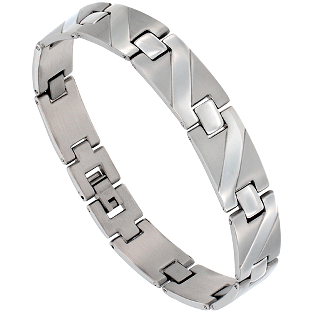 Stainless Steel Zigzag Bar Bracelet For Men, 8 3/4 inch