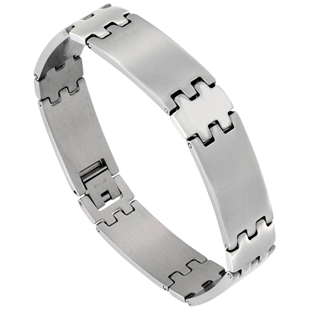 Stainless Steel Satin Finish Bar Bracelet For Men, 9/16 inch wide, 8 inch