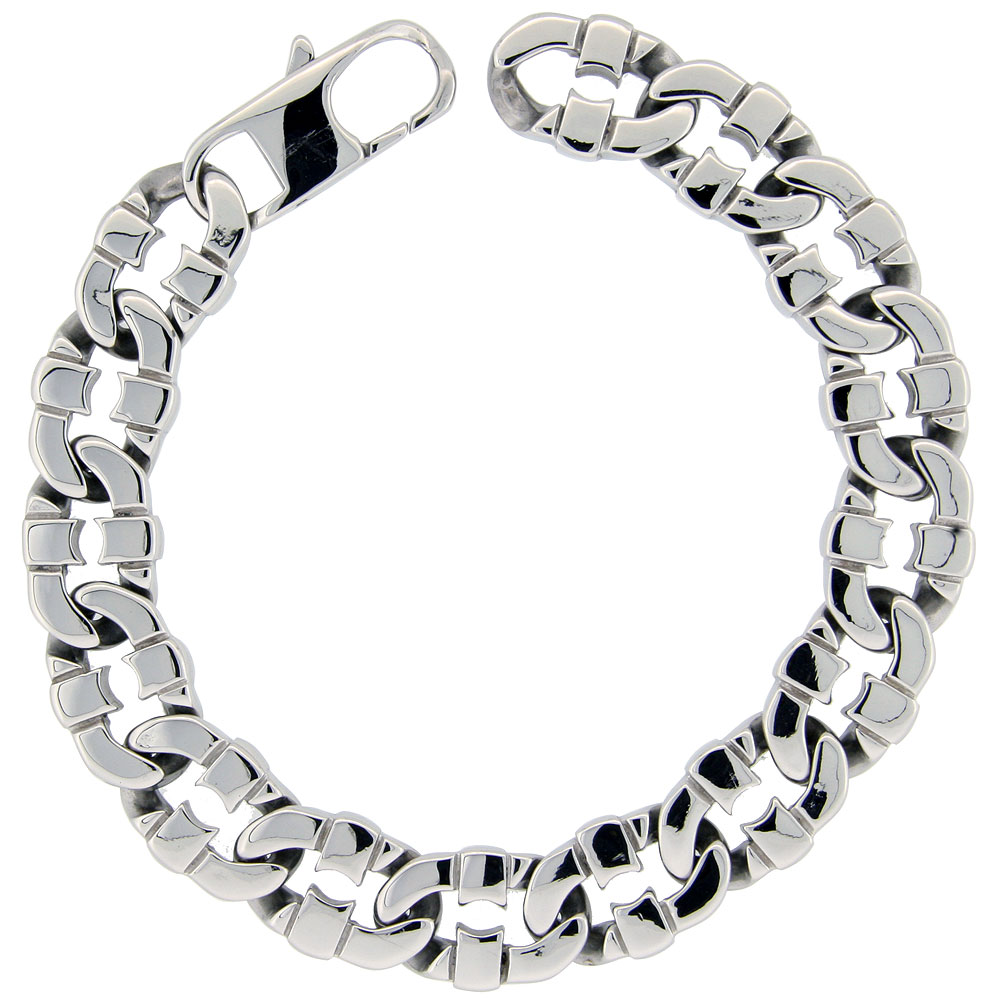 Stainless Steel Flat Mariner Link Bracelet For Men Hefty Hand Made High polish 1/2 inch wide, size 8.5 inch