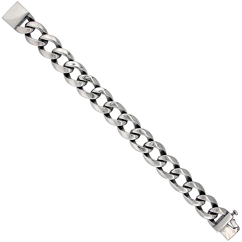 Stainless Steel Open Cuban Link Bracelet For Men Hefty Hand Made High polish 5/8 inch wide,  8 and 9 inches