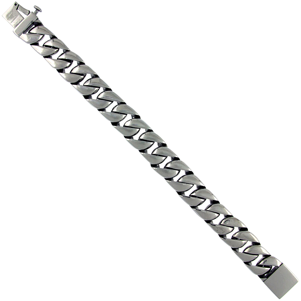 Stainless Steel Cuban Curb Link Bracelet For Men Hefty Hand Made High polish, size 8.5 inch