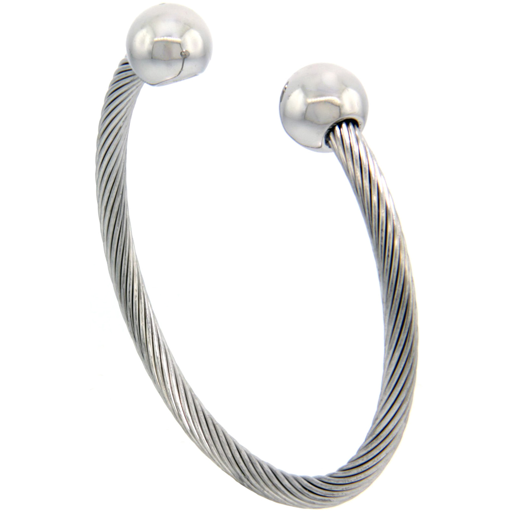 Stainless Steel Cable Golf Bracelet for Women w/ Bio Magnetic Ball Ends, 7 inch