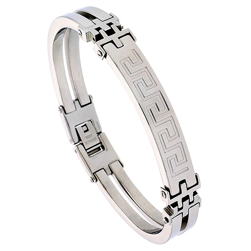 Stainless Steel Greek Key Bracelet For Men 3/8 inch wide, 8 inch long