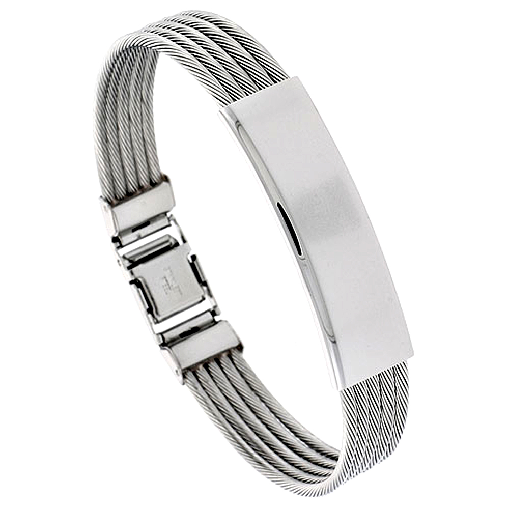Stainless Steel Cable ID Bracelet For Men 1/2 inch wide, 8 inch long