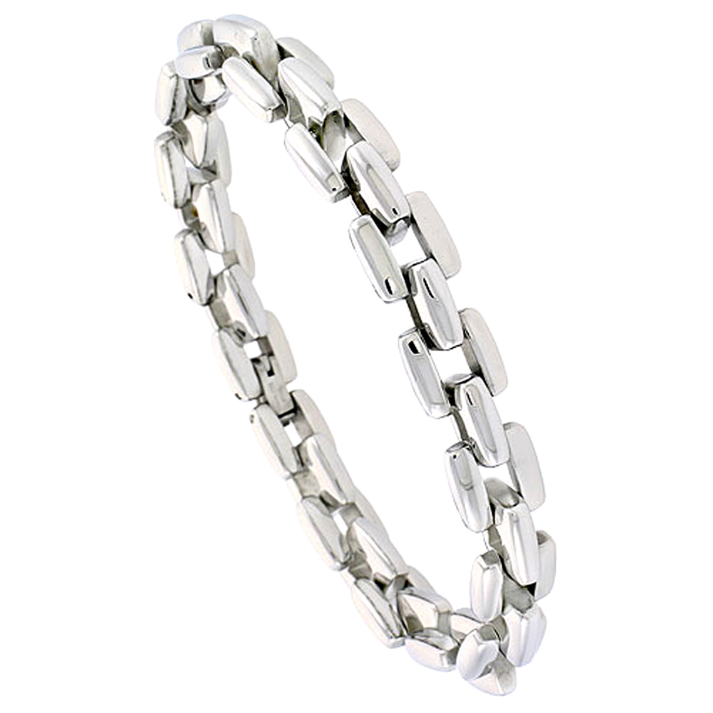 Stainless Steel Bar Link Bracelet For Men 3/8 inch wide, 8 1/2 inch long