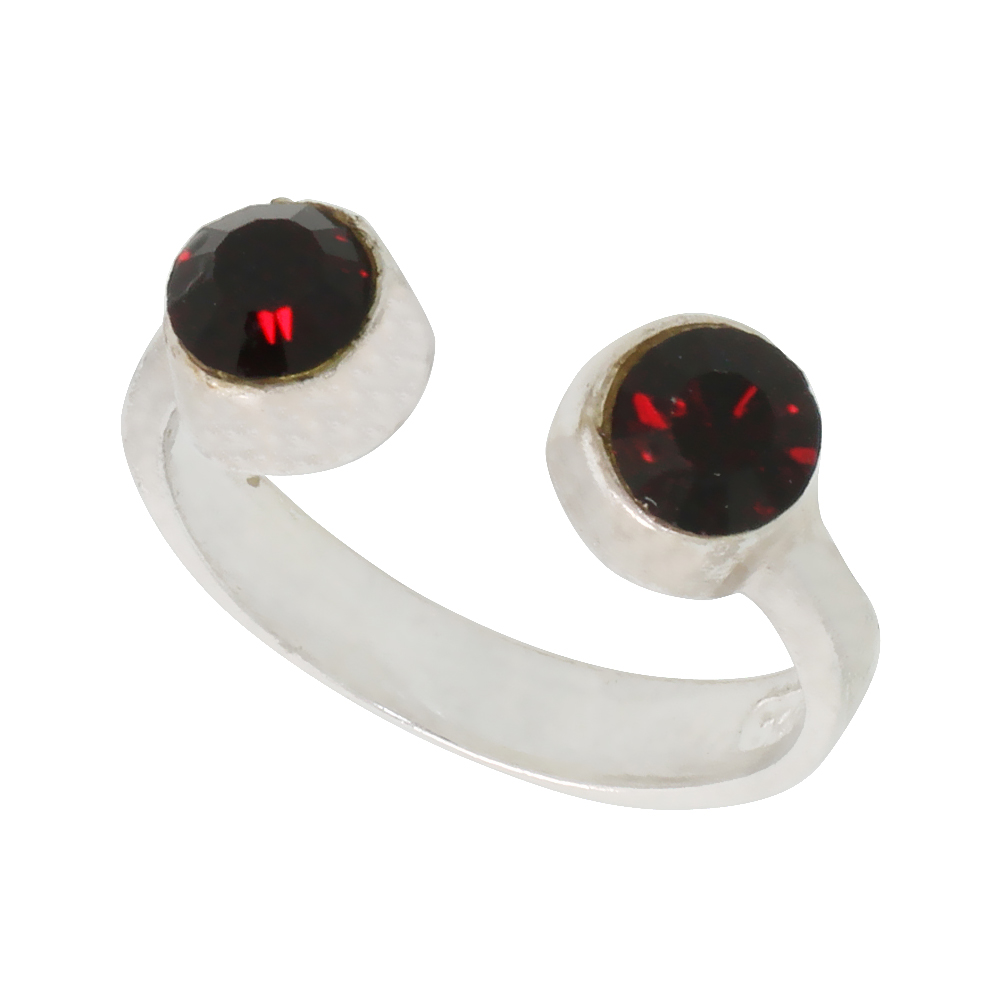 Garnet-colored Crystals (January Birthstone) Adjustable (Size 2 to 4) Toe Ring / Kid's Ring in Sterling Silver, 3/16 in. (5 mm) wide