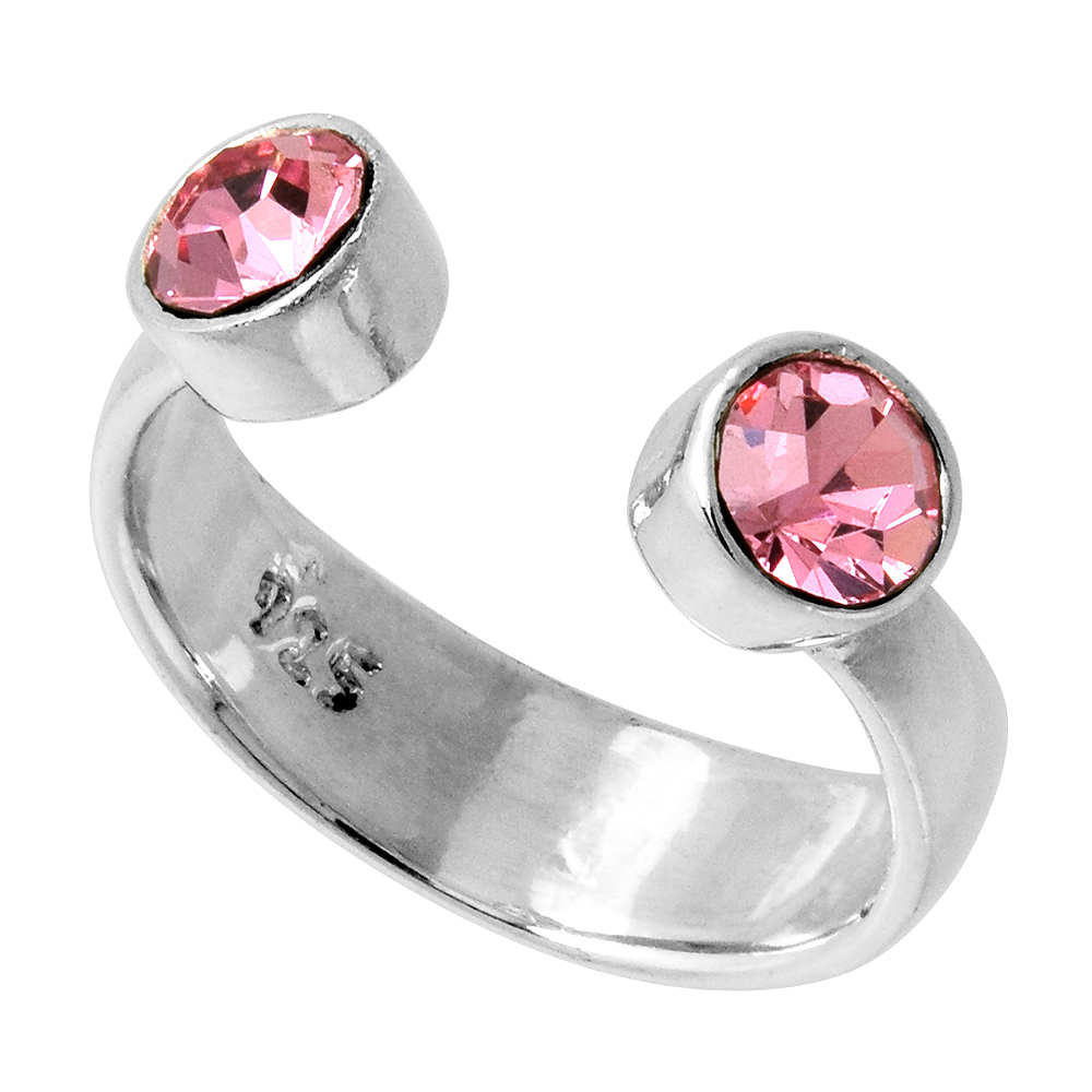 Pink Tourmaline-colored Crystals (October Birthstone) Adjustable Toe Ring / Kid's Ring in Sterling Silver, sizes 2 to 4