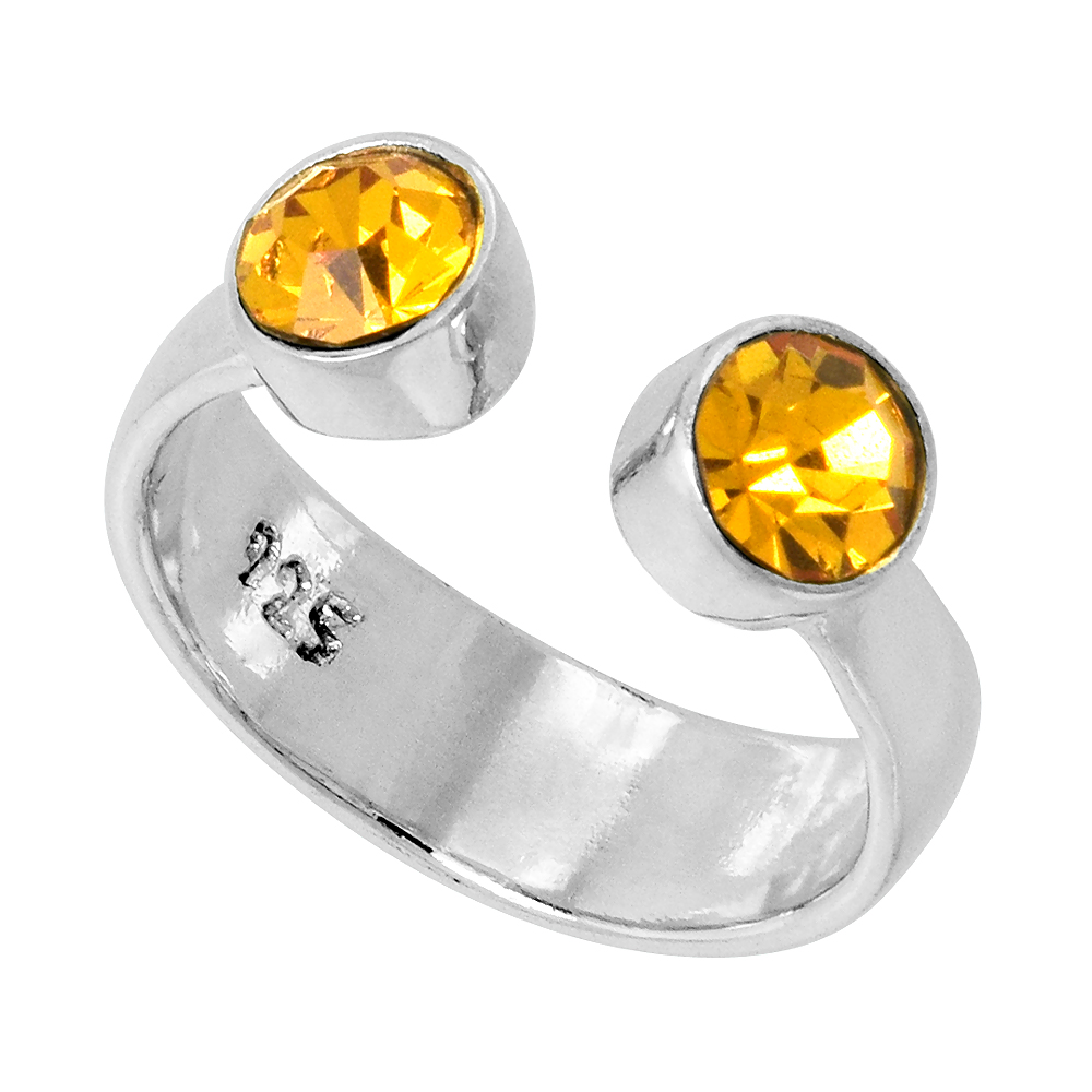 Citrine-colored Crystals (November Birthstone) Adjustable Toe Ring / Kid's Ring in Sterling Silver, sizes 2 to 4