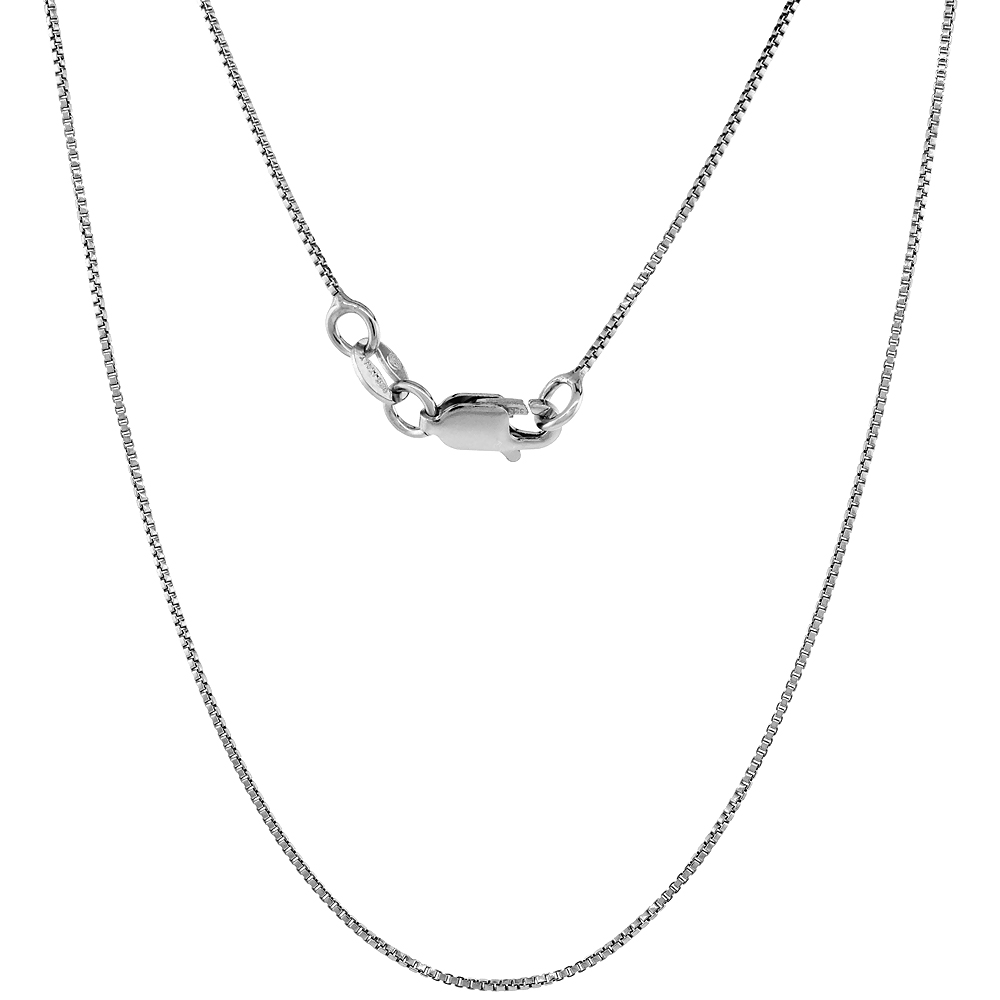 Sterling Silver Italian Box Chain Necklace fine 0.8mm Rhodium Finish Nickel Free available in 16 and 18 inch lengths