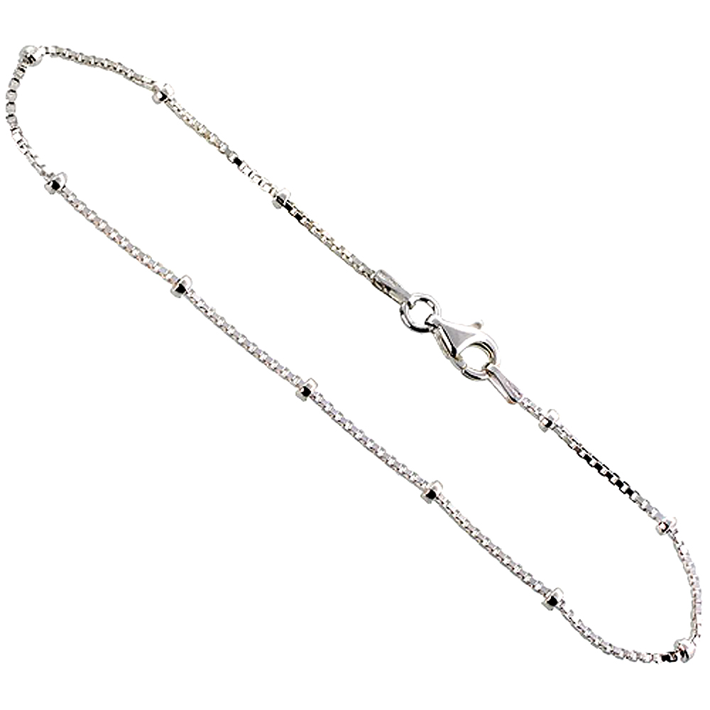 Sterling Silver BOX Chain Station Necklace 1.4mm Nickel Free Italy, Sizes 16 - 24 inch