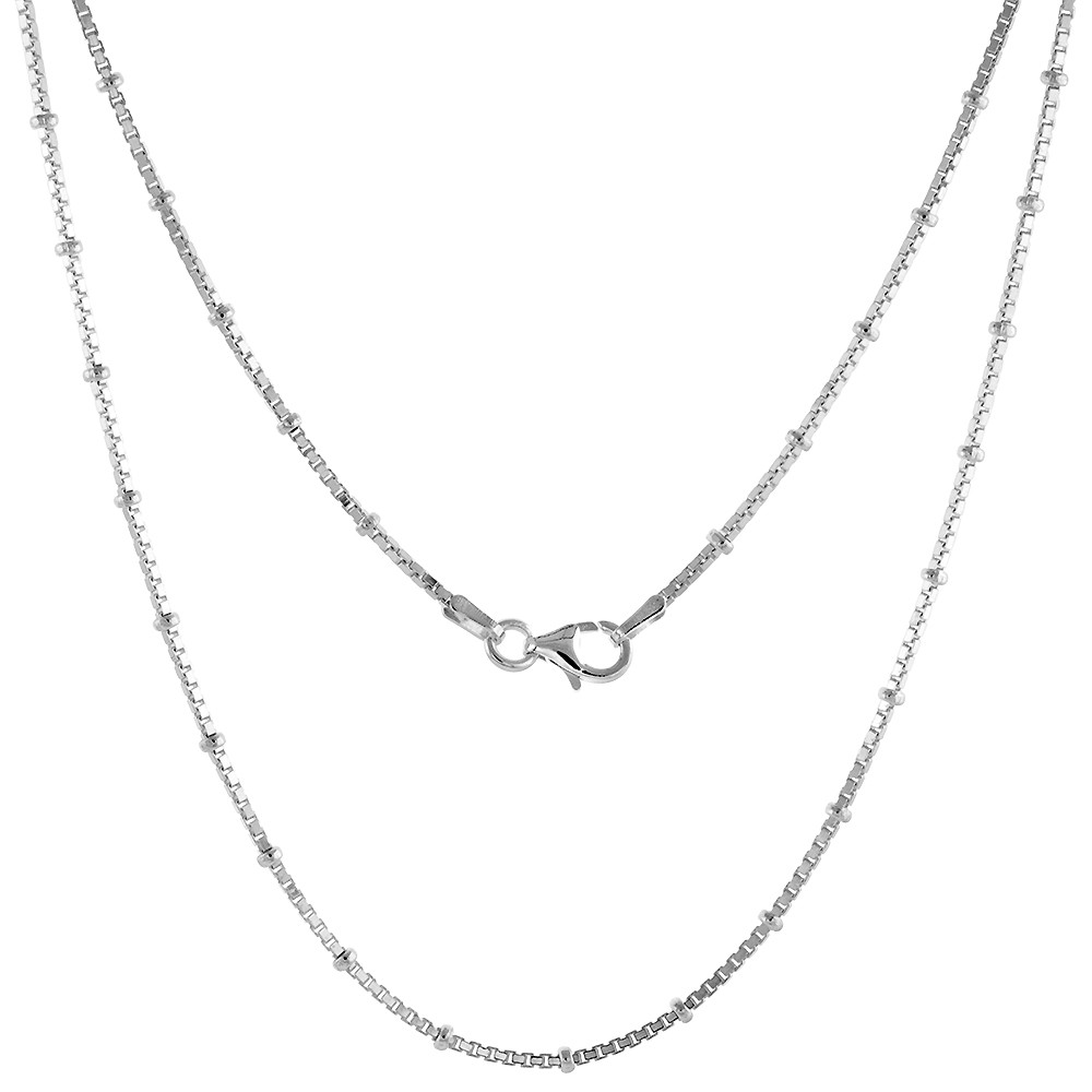 Sterling Silver BOX Chain Station Necklace Nickel Free Italy Sizes 16 - 24 inch