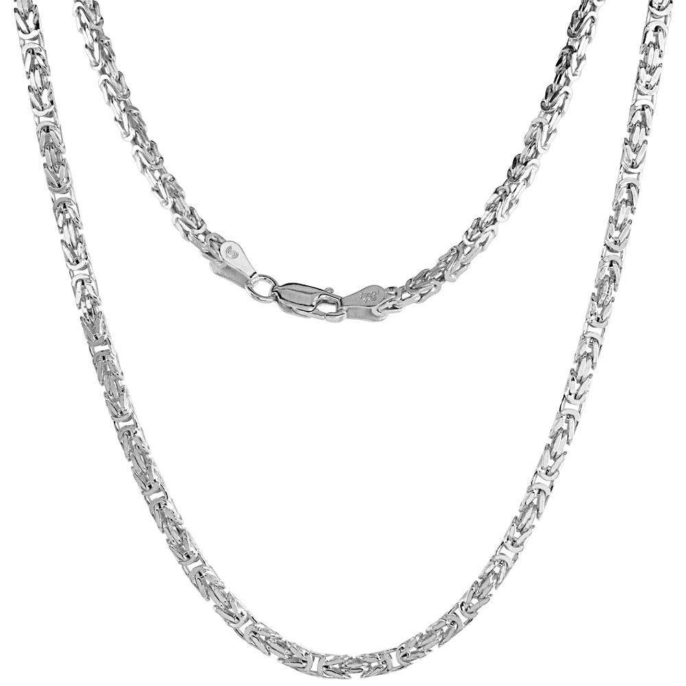 2.6mm Sterling Silver SQUARE BYZANTINE Chain Necklaces & Bracelets 2.6mm Nickel Free Italy, sizes 7 - 30 inch