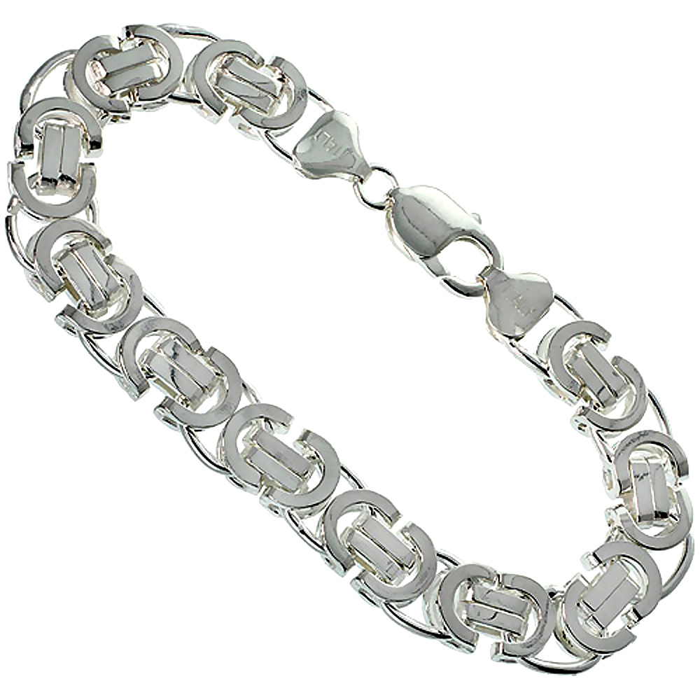 11.5mm Sterling Silver FLAT BYZANTINE Chain Necklaces & Bracelets 11.5mm Heavy, sizes 8 - 26 inches