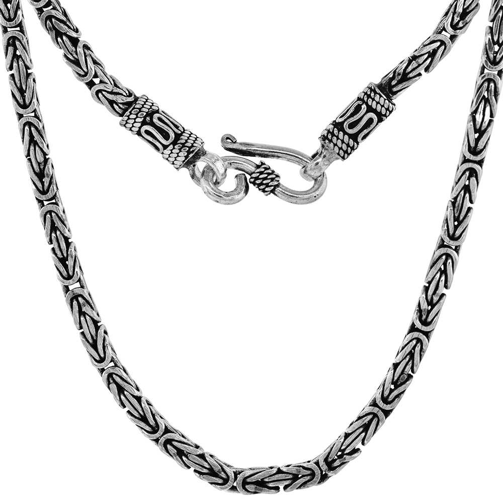 3mm Sterling Silver Square BYZANTINE Chain Necklaces & Bracelets 3mm Antiqued Finish Nickel Free, 7-30 inch