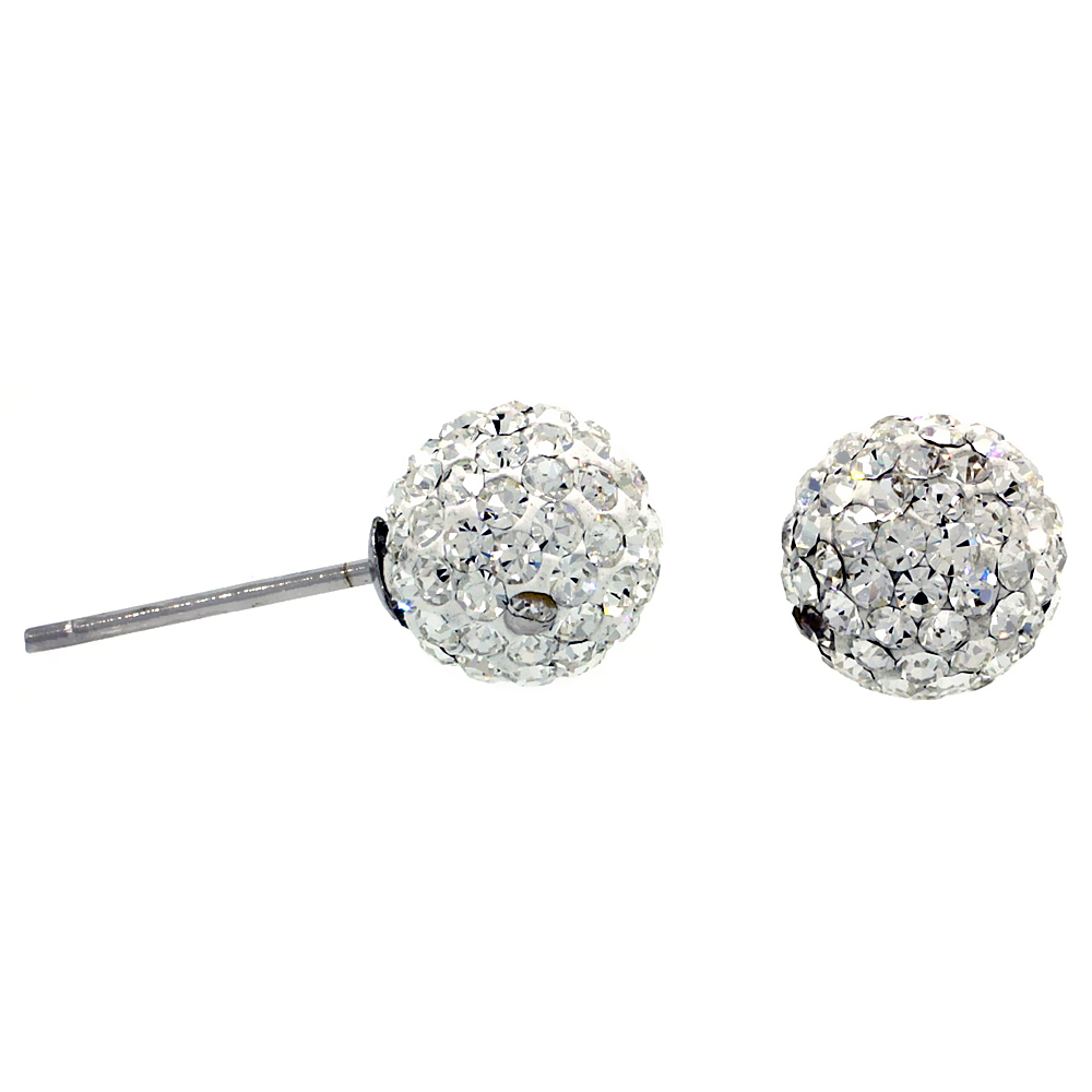 Sterling Silver 8mm Round White Disco Crystal Ball Stud Earrings