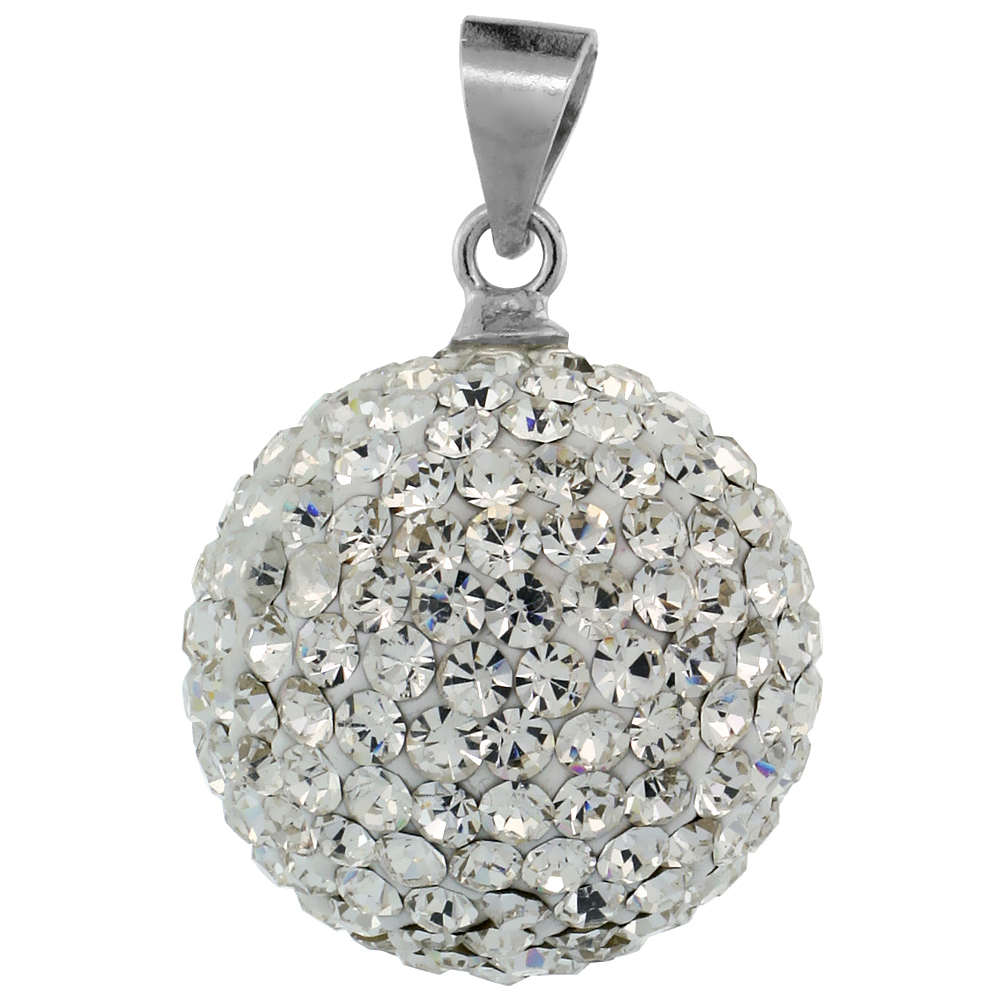 Sterling Silver White Crystal Disco Ball Pendant 16mm