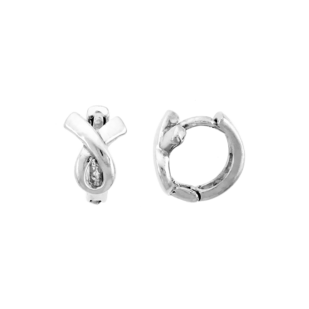 Sterling Silver Ribbon Lace Knot Huggie Earrings, 3/8&quot; (9 mm)