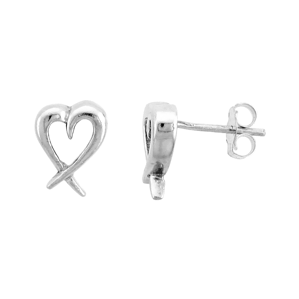 Sterling Silver Heart Cut Out Stud Earrings, 3/8" (9 mm)