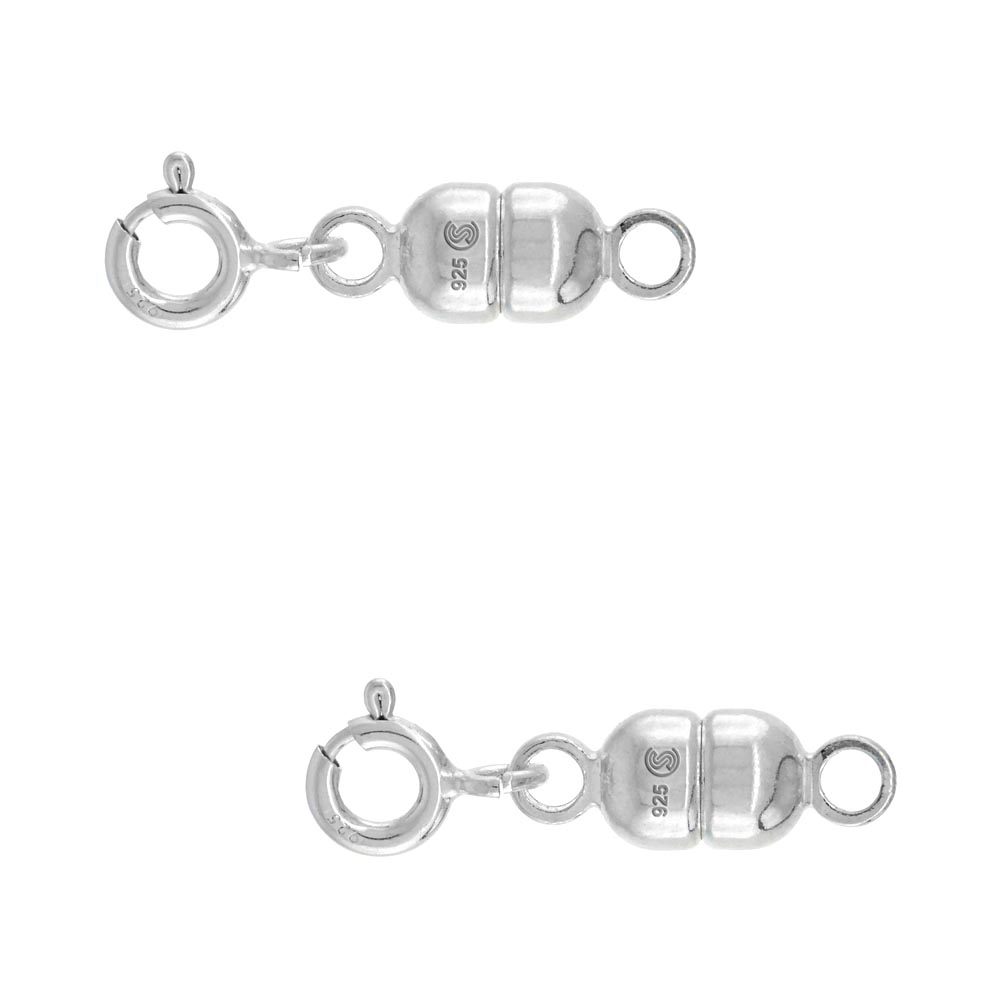 2 PACK Sterling Silver 5 mm Magnetic Clasp Converter for Necklaces Italy, medium size