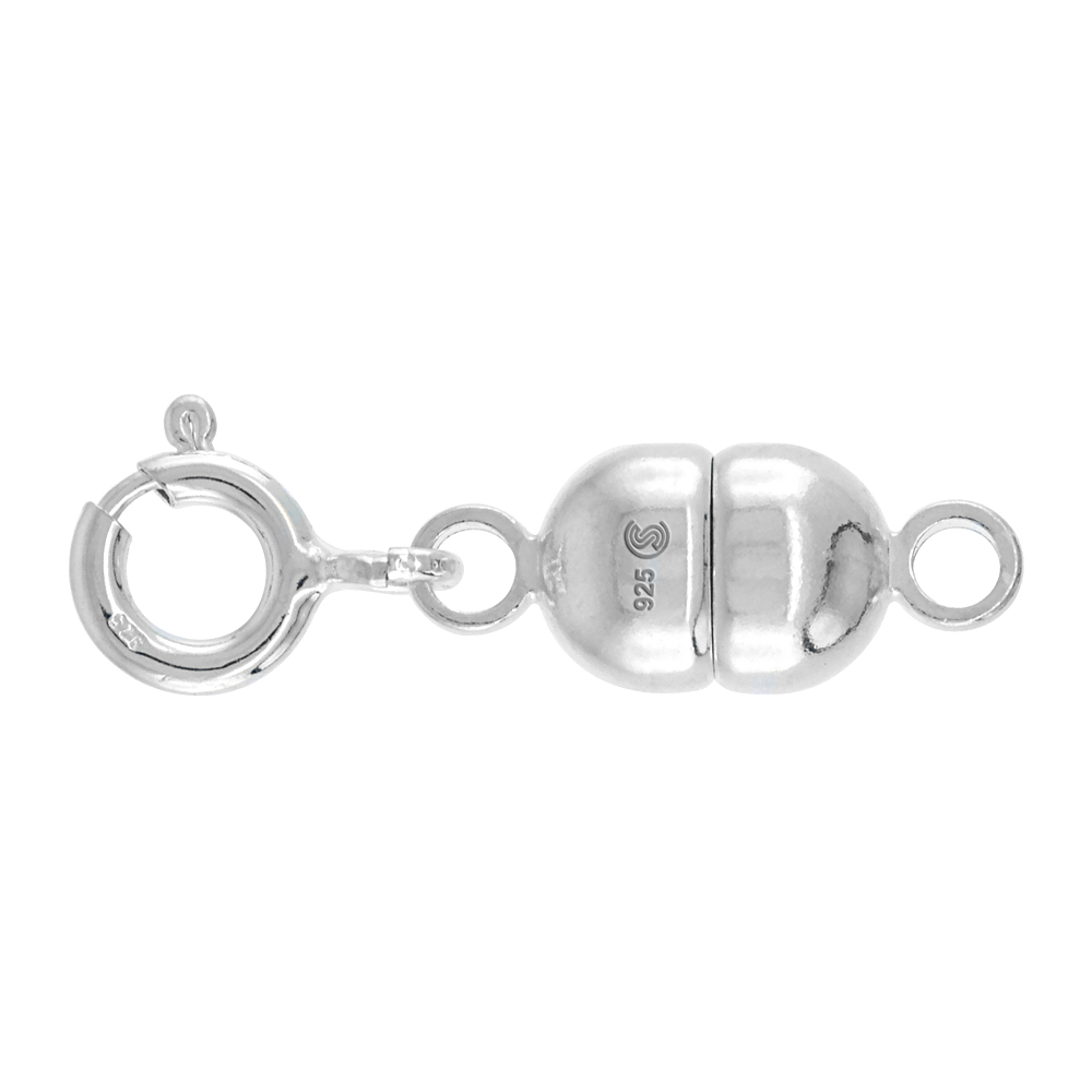 Sterling Silver 7 mm Magnetic Clasp Converter for Necklaces Italy, Large size