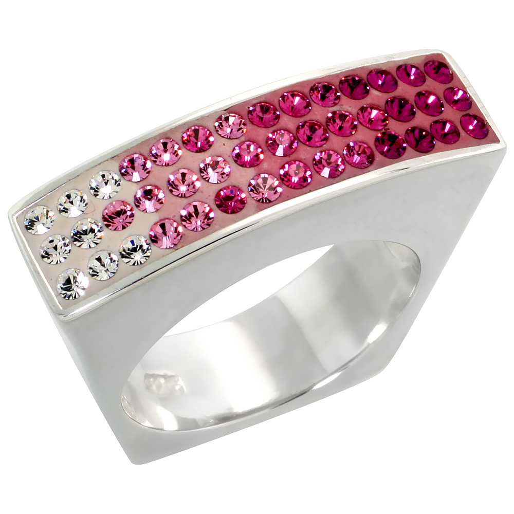 Sterling Silver Rectangular Pink Topaz CZ Ring 5/16 inch, sizes 6 - 10