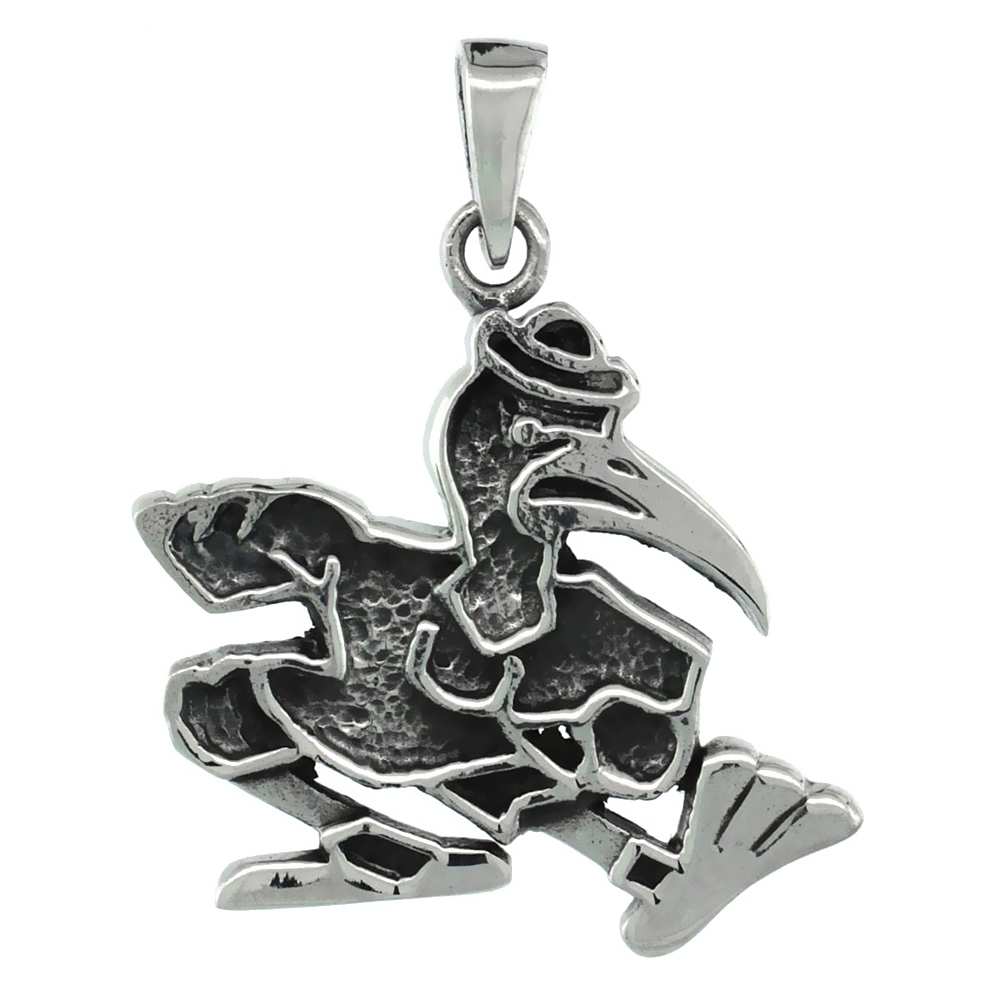 Sterling Silver Crow Pendant 7/8 inch tall, Antiqued Finish