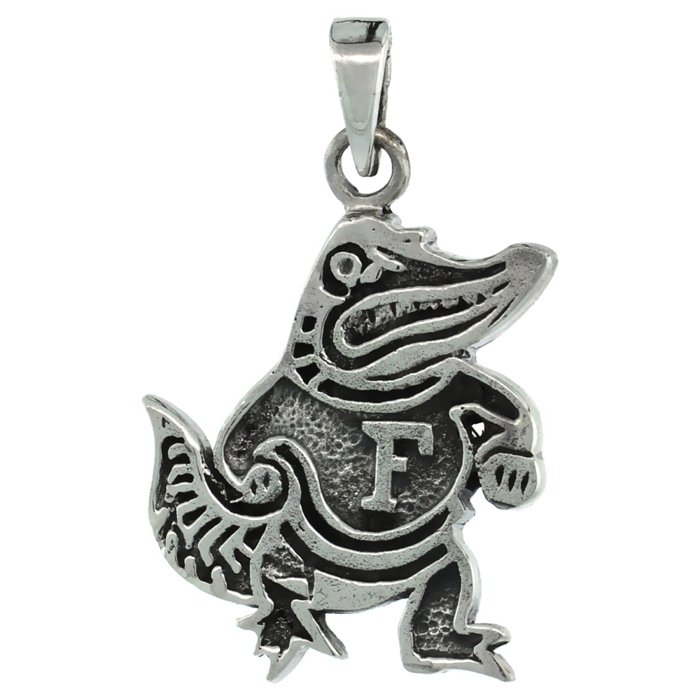 Sterling Silver Alligator Pendant 15/16 inch tall, Antiqued Finish
