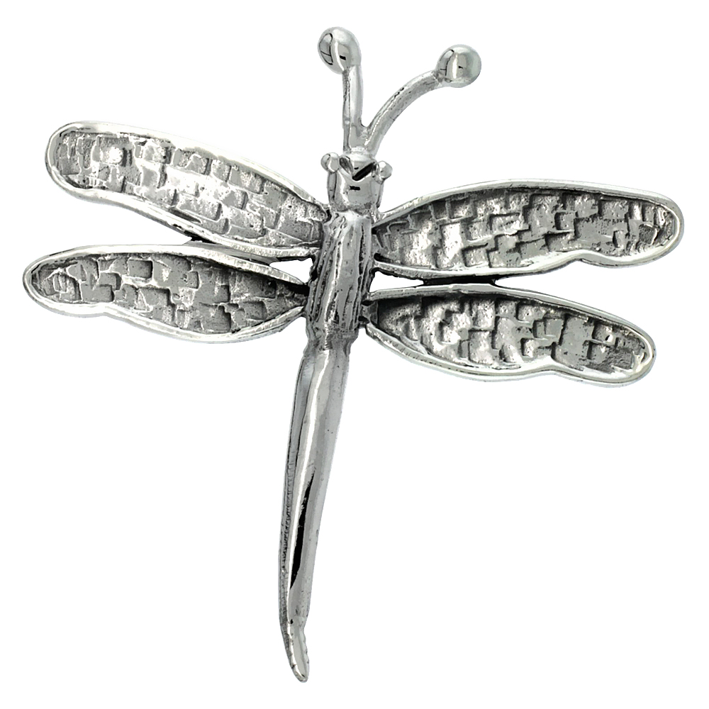 Sterling Silver Dragonfly Pendant 1 3/8 inch tall, Oxidized Finish