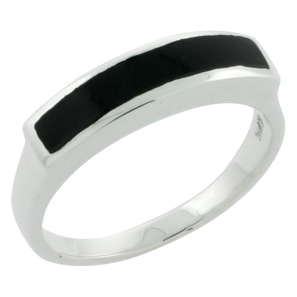 Sterling Silver Ring with Jet Stone 1/4 inch,