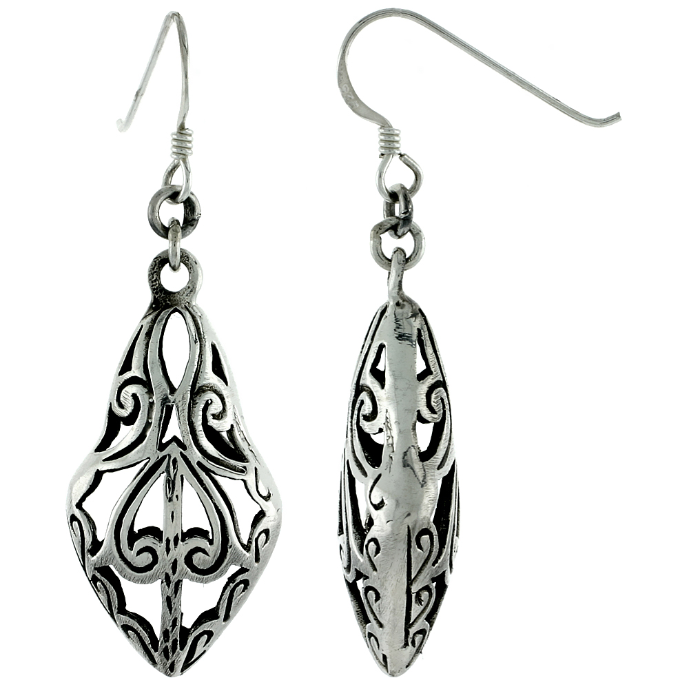 Sterling Silver Filigree-style Earrings, 1 3/16 inch