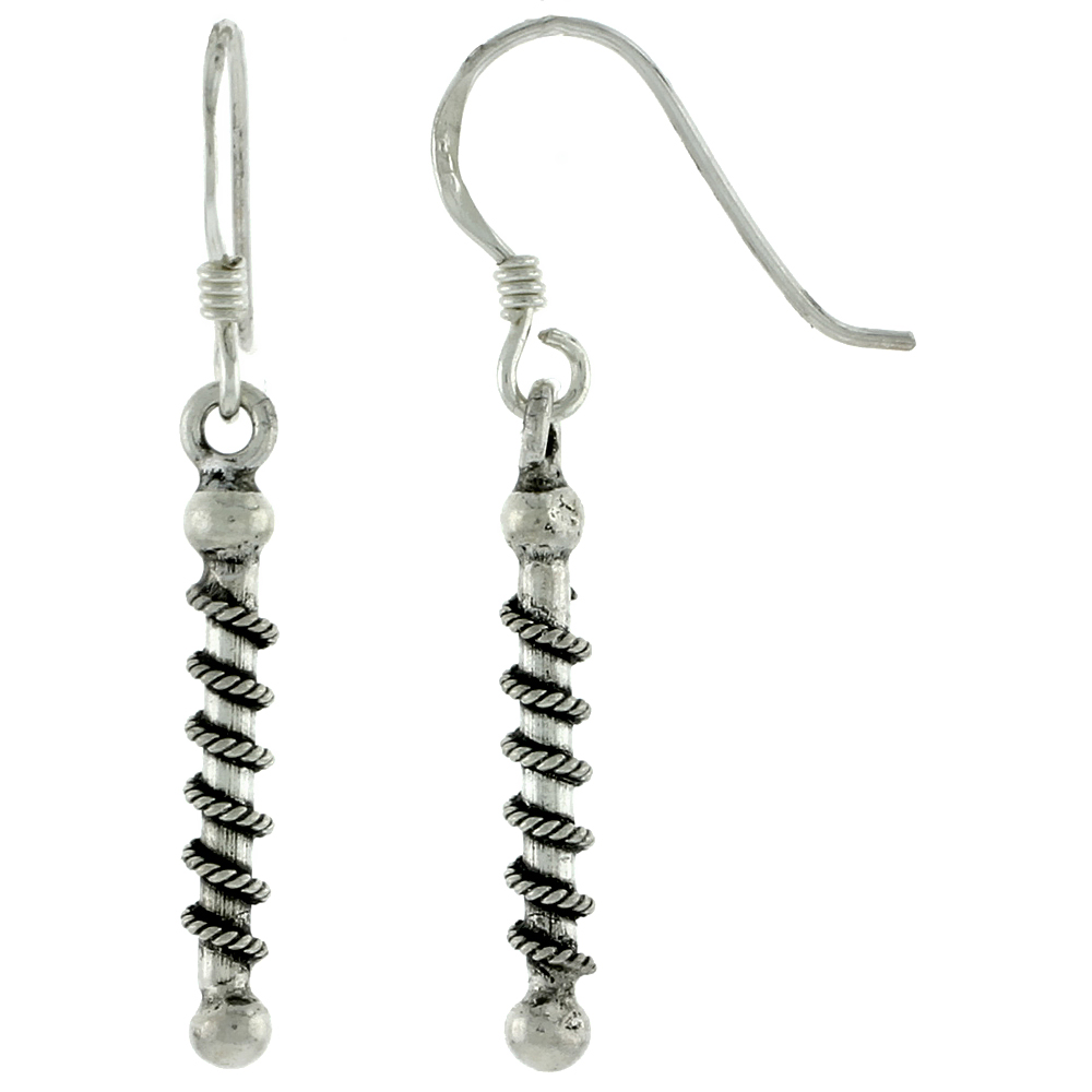 Sterling Silver Dangling Striped Majorette Baton Earrings for Women Oxidized Finish 1.5 inches Long