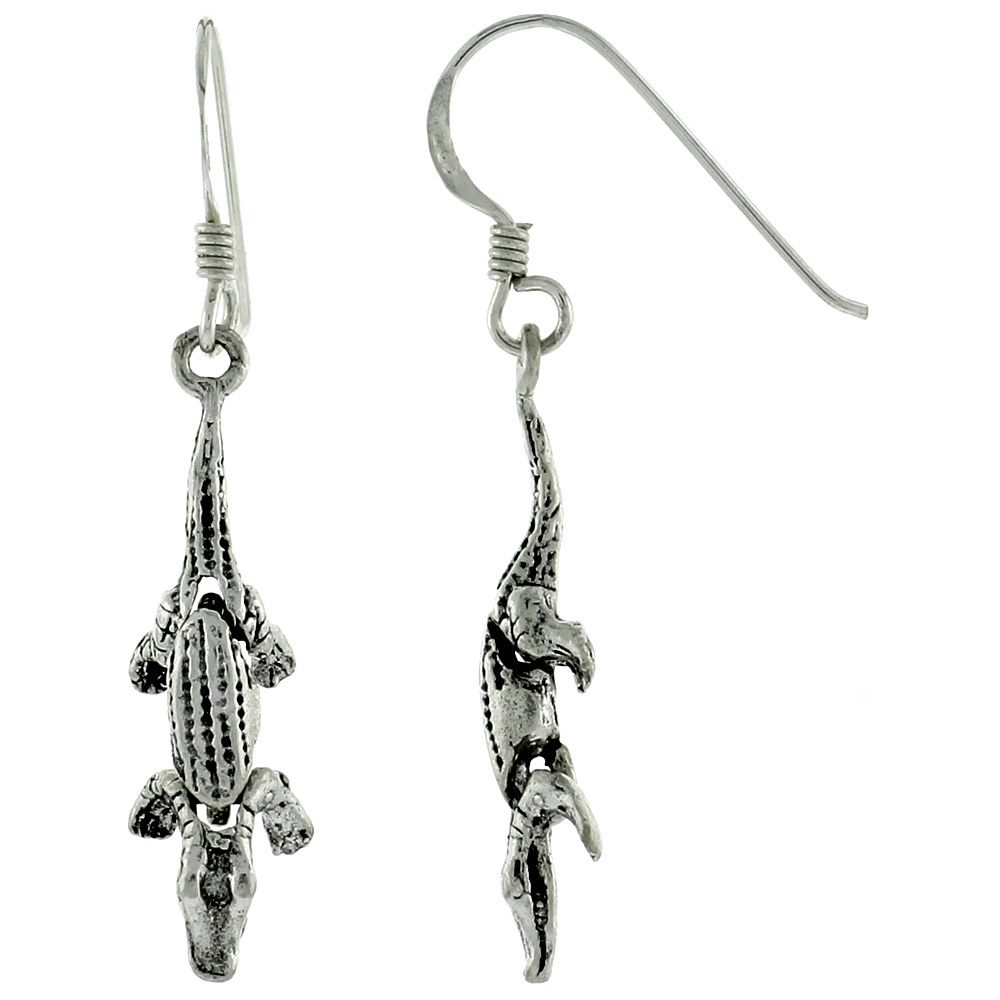 Sterling Silver Movable Alligator Earrings 15/16 inch wide