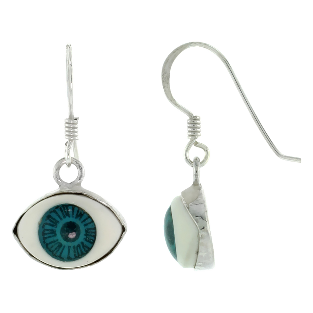 Sterling Silver Blue Eyeball Earrings 3/8 inch wides 3/8 inch long
